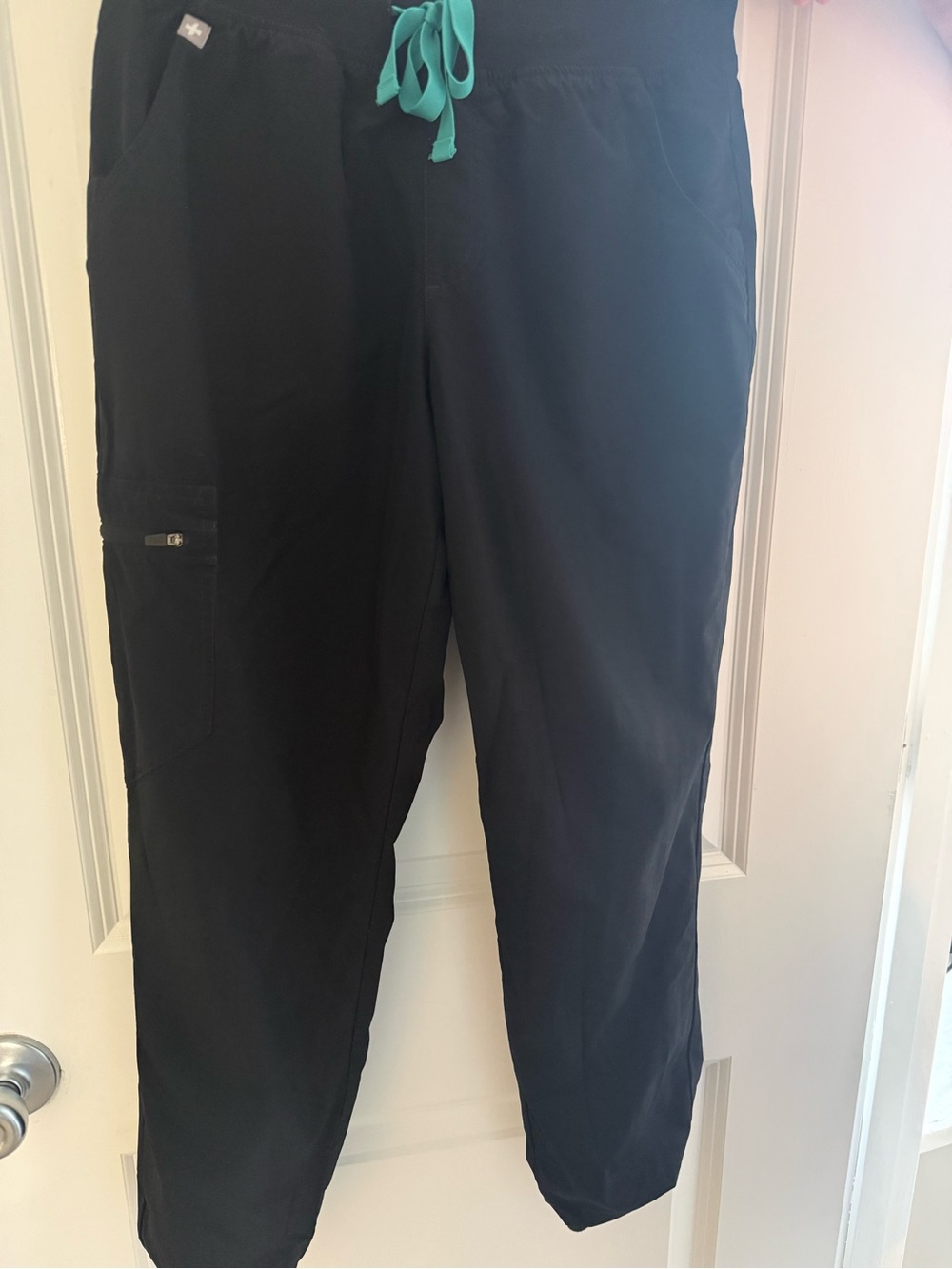 Figs Black Scrub Jogger Pants with Teal Drawstring
